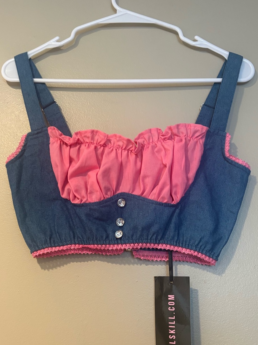 NWT halloween costume cosplay crop top ruffle pink cowgirl doll western